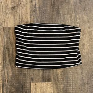 No Comment black and white striped tube crop top